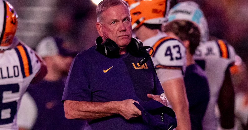 LSU HC Brian Kelly has the Tigers sitting at 4-0 ahead of the first SEC road game of the season (Photo: © Stephen Lew-Imagn Images)